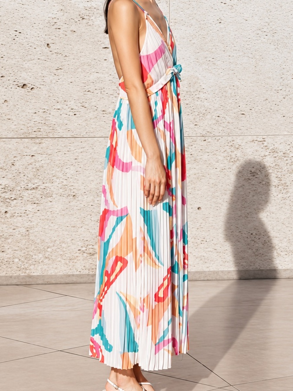SUNCOO Multicolor Pleated Maxi Dress - Pink, Teal & Orange
